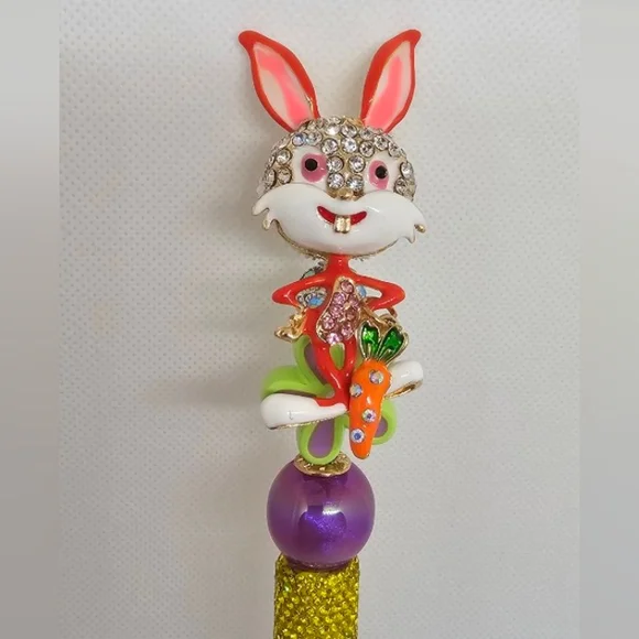 EASTER BUNNY HEAVY DUTY BLINGED PEN NEW wth Refill - Picture 2 of 3